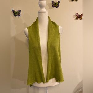 Eileen Fisher NWOT lime green linen cascading vest size Small